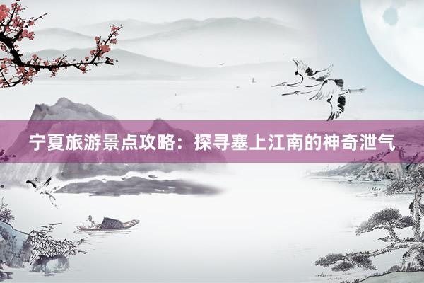 宁夏旅游景点攻略：探寻塞上江南的神奇泄气
